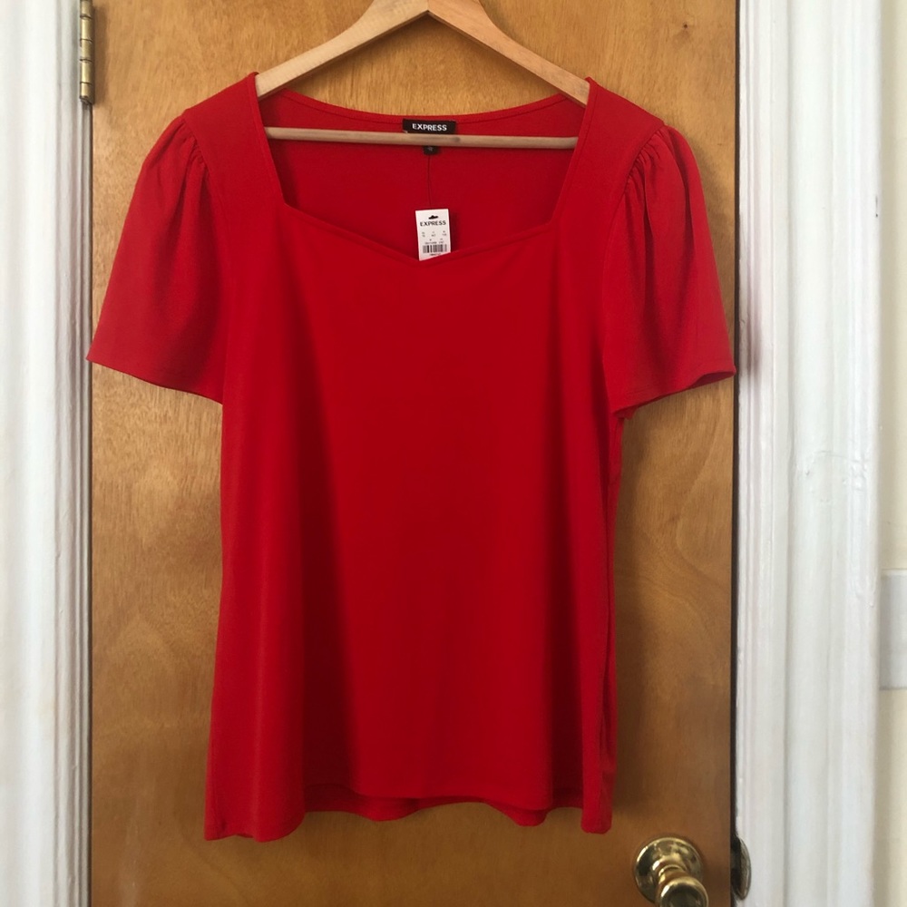EXPRESS Sweetheart Neck Puff Shoulder Tee - NWT